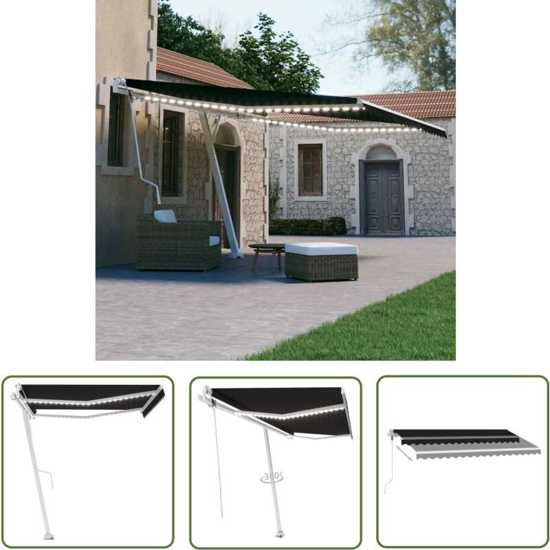 The Living Store Auvent automatique et capteur de vent/LED 450x300 cm Anthracite - Store Exterieur - Auvent Retractable - Abri Solaire - Parasol