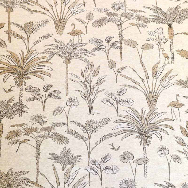 Tissu décoratif motifs végétaux et oiseaux Lin 150 cm