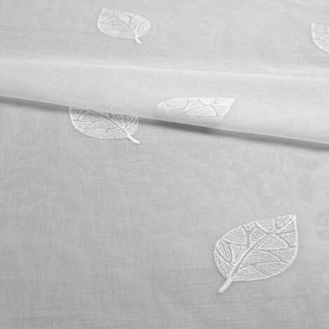 Tissu en voile brodé feuille de ficus Blanc 300 cm