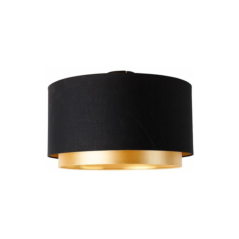 QAZQA shade-duo - Plafonnier avec Abat-Jour - 1 lumière - Ø 47 cm - Noir et Or - Moderne - éclairage intérieur - Salon I Chambre I Cuisine I Salle à
