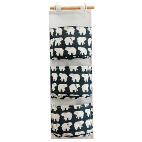 Tissu rayé suspendu sac de rangement sac de rangement tenture murale multicouche chambre mur sac de rangement ours polaire