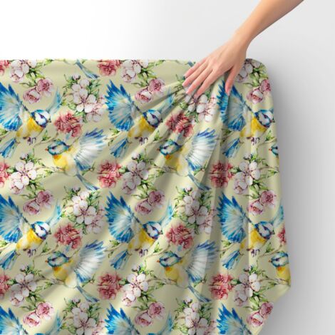 Tissu Royal Velvet Polyester à coudre - Motif Aquarelle Mésange