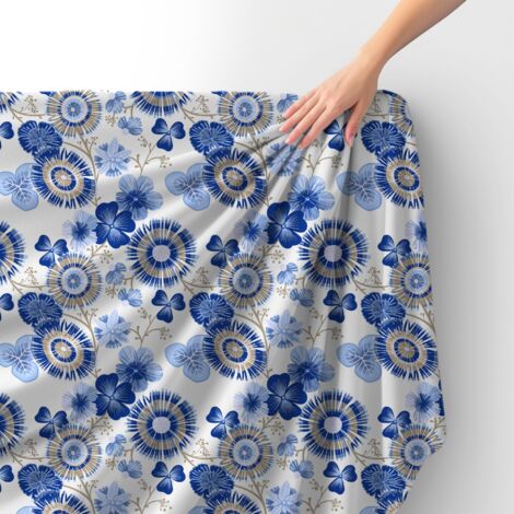 Tissu Royal Velvet Polyester à coudre - Motif Fleurs Bleues