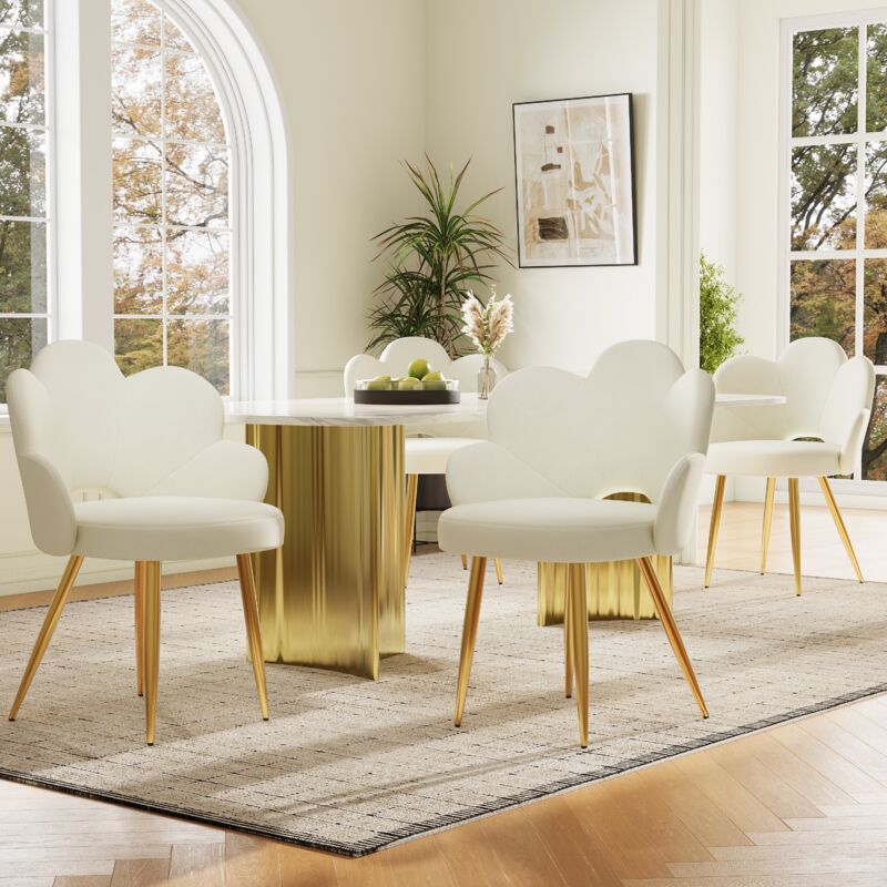 Redom - Tissu velours de haute qualité (4 pièces), chaise de salle à manger, chaise de maquillage, pieds en fer doré galvanisé, chaise ergonomique,