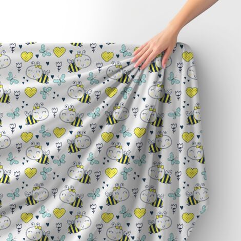 Tissu velours royal polyester à coudre - Motif abeilles et papillons