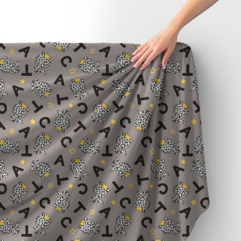 Tissu velours royal polyester à coudre - Motif chats dans la couronne