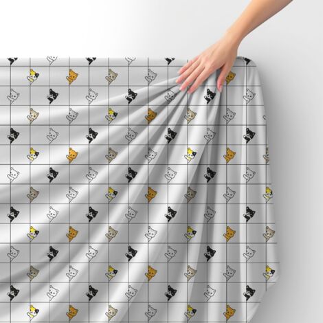 Tissu velours royal polyester à coudre - Motif chats sur carreaux