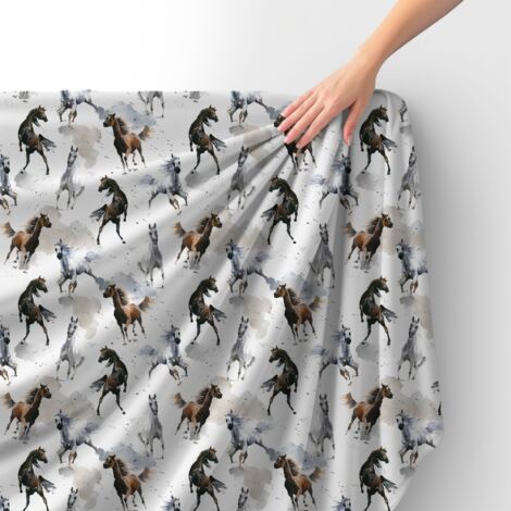 Tissu velours royal polyester à coudre - Motif chevaux peints