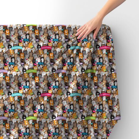Tissu velours royal polyester à coudre - Motif défilé de chats avec slogans