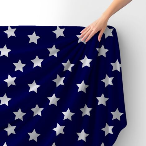Tissu velours royal polyester à coudre - Motif étoiles sur bleu marine