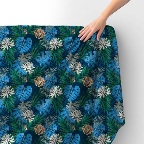 Tissu velours royal polyester à coudre - Motif feuilles exotiques et lotus