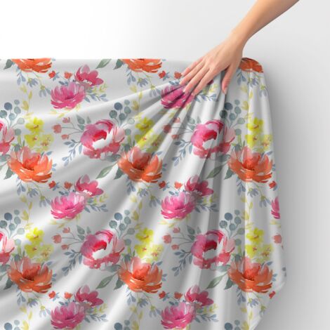 Tissu velours royal polyester à coudre - Motif fleurs peintes 14