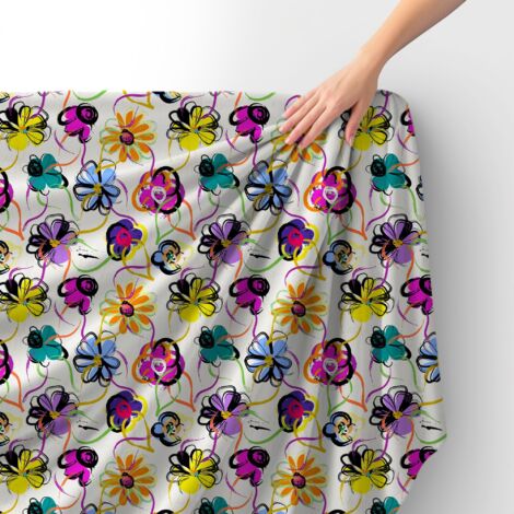 Tissu velours royal polyester à coudre - Motif fleurs peintes 2