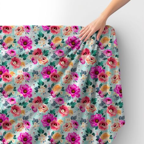 Tissu velours royal polyester à coudre - Motif fleurs peintes 8