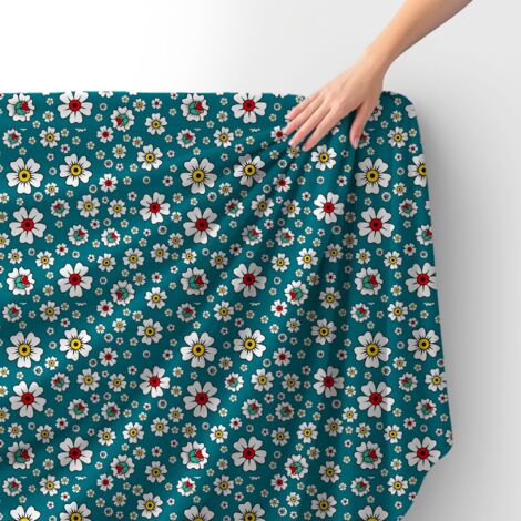 Tissu velours royal polyester à coudre - Motif fleurs sur fond bleu