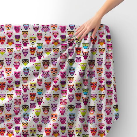 Tissu velours royal polyester à coudre - Motif hiboux colorés 2