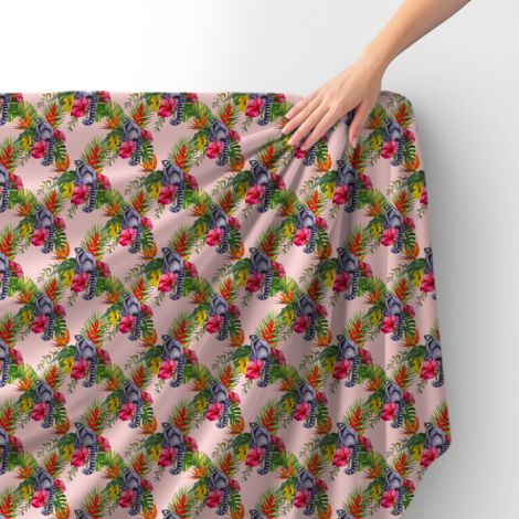 Tissu velours royal polyester à coudre - Motif lémurien sur fleurs