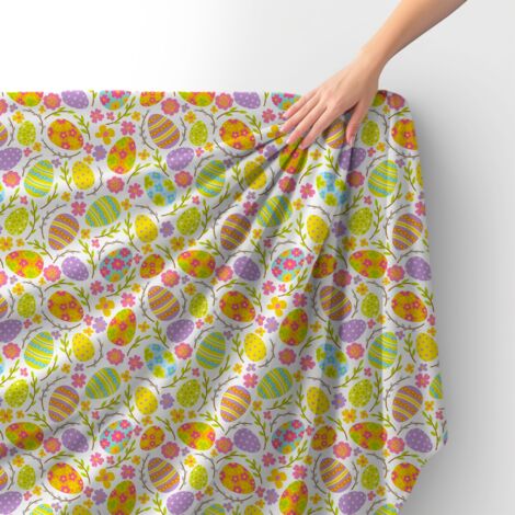 Tissu velours royal polyester à coudre - Motif œufs peints