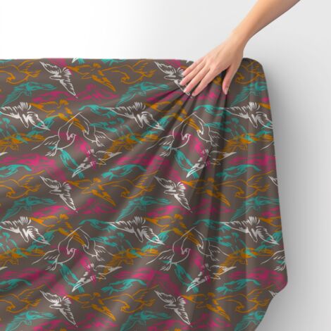 Tissu velours royal polyester à coudre - Motif oiseaux peints