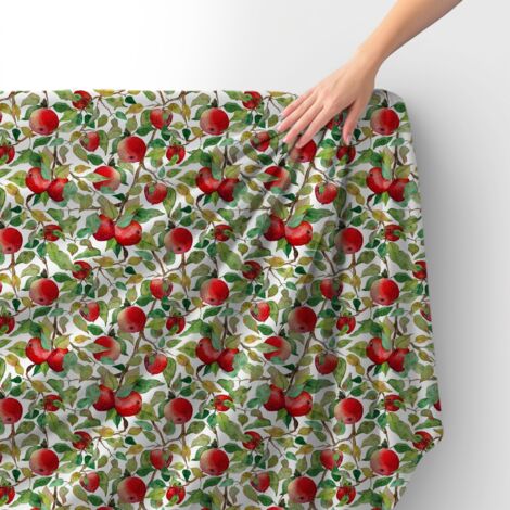 Tissu velours royal polyester à coudre - Motif pommes sur branches