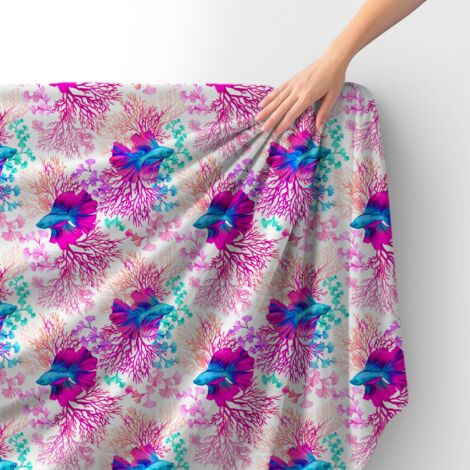 Tissu velours royal polyester à coudre - Motif récif corallien