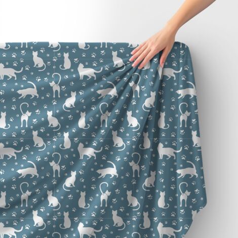 Tissu velours royal polyester à coudre – Motif silhouettes de chats