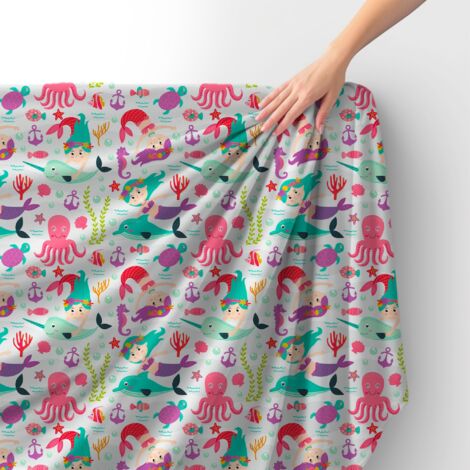 Tissu velours royal polyester à coudre - Motif sirènes