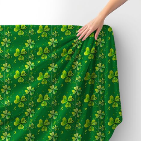 Tissu velours royal polyester à coudre - Motif trèfle sur fond vert