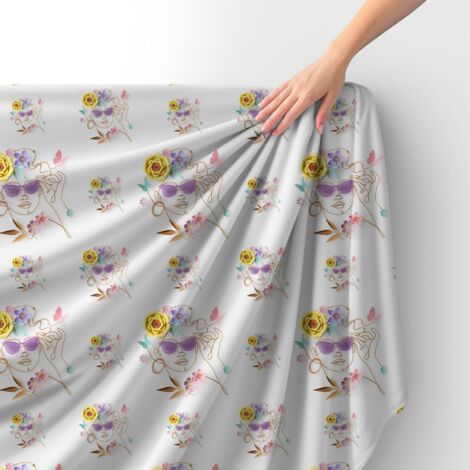 Tissu velours royal polyester à coudre - Motif visage féminin