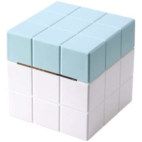 Tissue Box Holder Leather Square Facial Tissue Box Cover Pumping Paper Case Dispenser, Magic Cube Napkin Holder for Bathroom Vanity Countertops, Bedroom Dressers, Night Stands, Desks and Tables（white，blue）