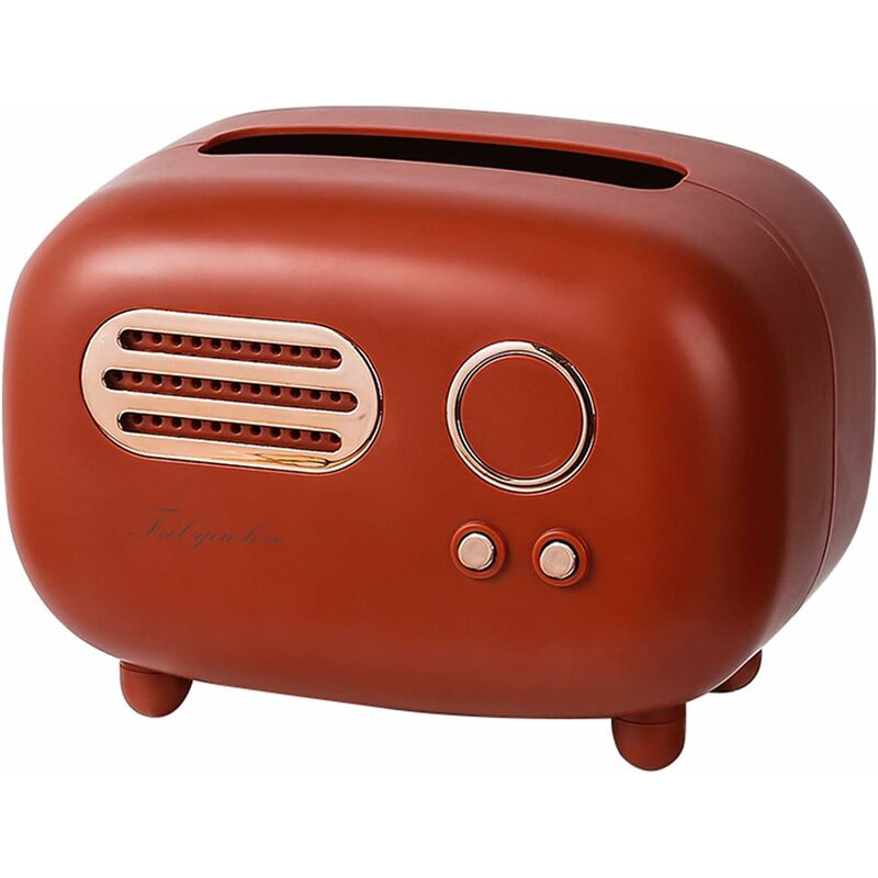 Tissue Box Holder, Retro Radio Pattern Tissue Holder Cute Tissue Box Cover Paper Napkin 19.7X13.2X13.8CM(Red)