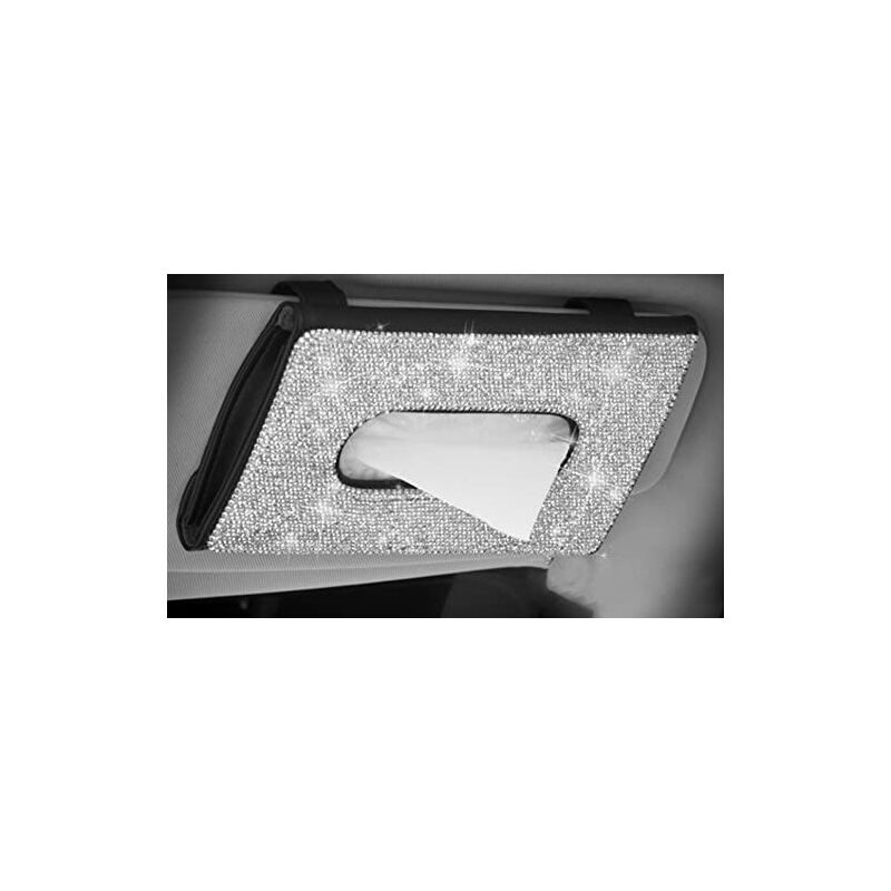 Tumalagia - Tissue holder, car glasses holder with rhinestones, tissue mask case, car sun visor box 23.5x13.5x3cm
