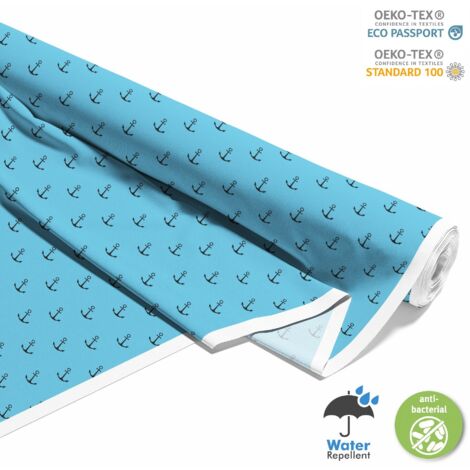 TISSUS DÉCORATIFS D'EXTÉRIEUR OXFORD - Motif ancre sur bleu