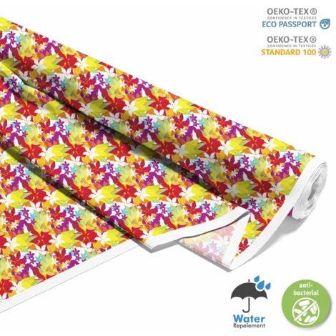 TISSUS DÉCORATIFS D'EXTÉRIEUR OXFORD - Motif aquarelle fleurs feuilles I DX295