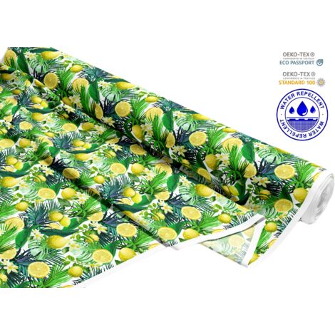 TISSUS DÉCORATIFS D'EXTÉRIEUR OXFORD - Motif citrons sur feuilles vertes I DR165