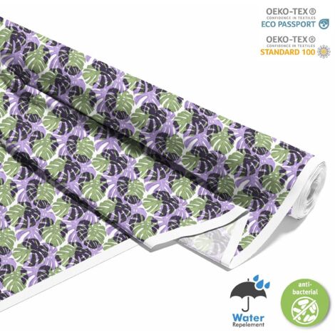 TISSUS DÉCORATIFS D'EXTÉRIEUR OXFORD - Motif feuilles vertes et violettes I DX536