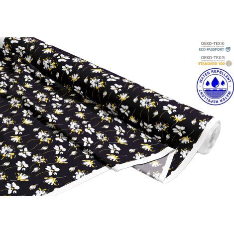 TISSUS DÉCORATIFS D'EXTÉRIEUR OXFORD - Motif fleurs blanches sur bleu marine I DR095