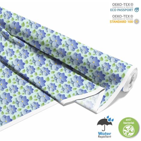 TISSUS DÉCORATIFS D'EXTÉRIEUR OXFORD - Motif Fleurs Bleues 3D