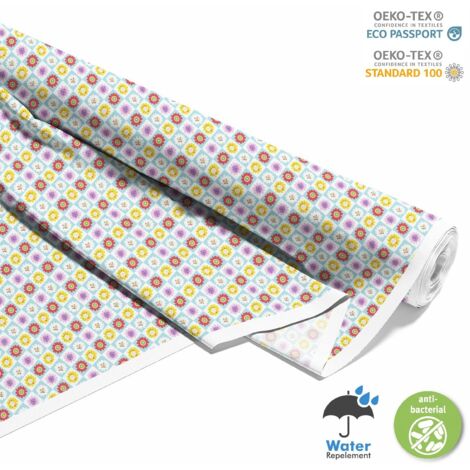 TISSUS DÉCORATIFS D'EXTÉRIEUR OXFORD - Motif fleurs rétro sur carrés I DX443