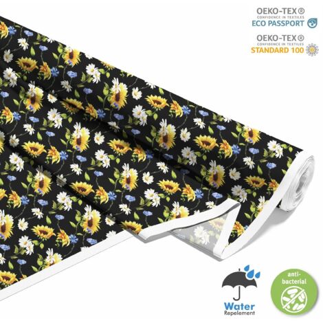 TISSUS DÉCORATIFS D'EXTÉRIEUR OXFORD - Motif fleurs sur fond noir I DX490