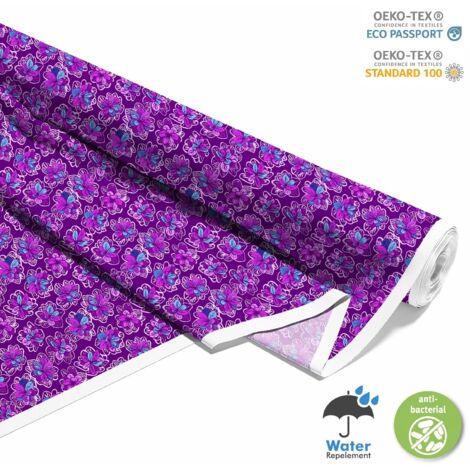 TISSUS DÉCORATIFS D'EXTÉRIEUR OXFORD - Motif fleurs sur fond violet I DX448