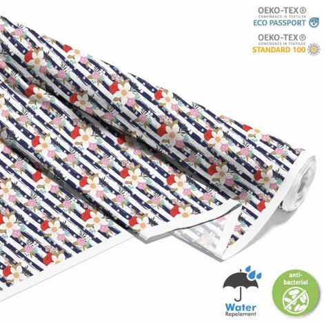 TISSUS DÉCORATIFS D'EXTÉRIEUR OXFORD - Motif fleurs sur les rayures