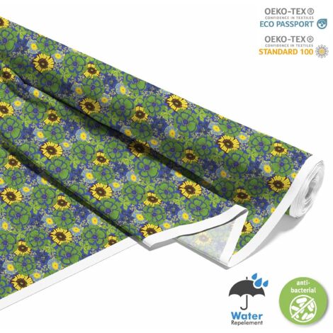TISSUS DÉCORATIFS D'EXTÉRIEUR OXFORD - Motif Fleurs Vert-Jaune I DX726