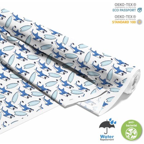 TISSUS DÉCORATIFS D'EXTÉRIEUR OXFORD - Motif requin et planche de surf