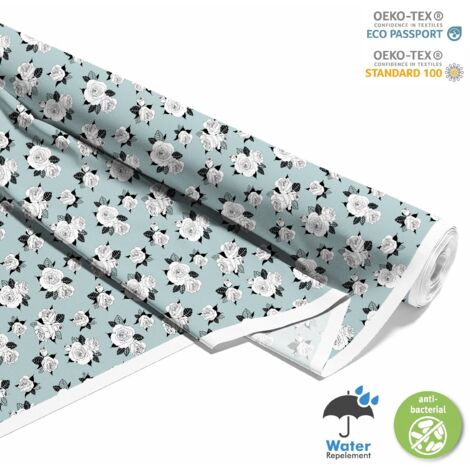 TISSUS DÉCORATIFS D'EXTÉRIEUR OXFORD - Motif roses à feuilles noires I DX564