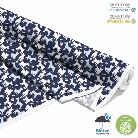 TISSUS DÉCORATIFS D'EXTÉRIEUR OXFORD - Motif silhouette de chien sur fond bleu marine I DX637
