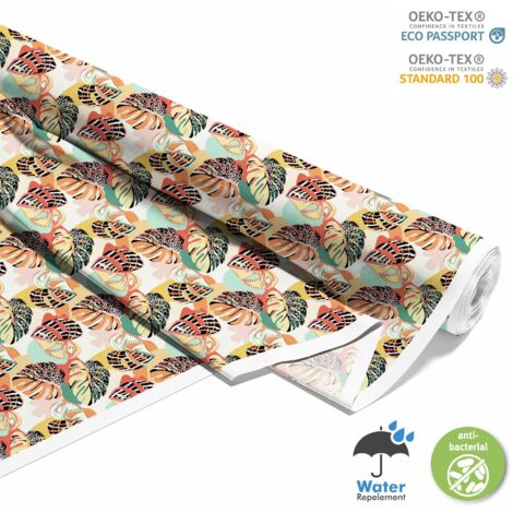 TISSUS DÉCORATIFS EXTÉRIEURS OXFORD - Motif feuilles de monstres colorées
