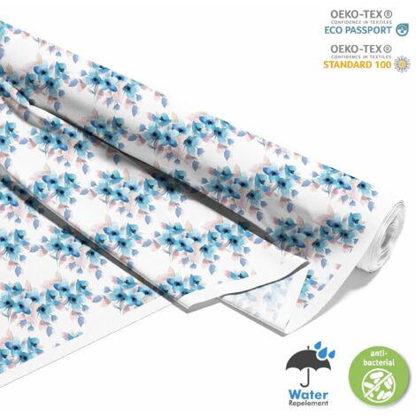 TISSUS DÉCORATIFS EXTÉRIEURS OXFORD - Motif fleurs bleues aquarelle