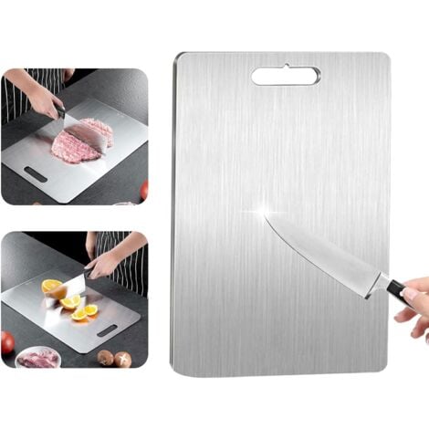 TIGREZY Titanium Cutting Board Acier Inoxydable 304, Planche a Decouper en Titane, Planche de à Decouper Inox Antibactérienne, Plaque Inox Cuisine pour Viande, Fromage, Planches à Découper