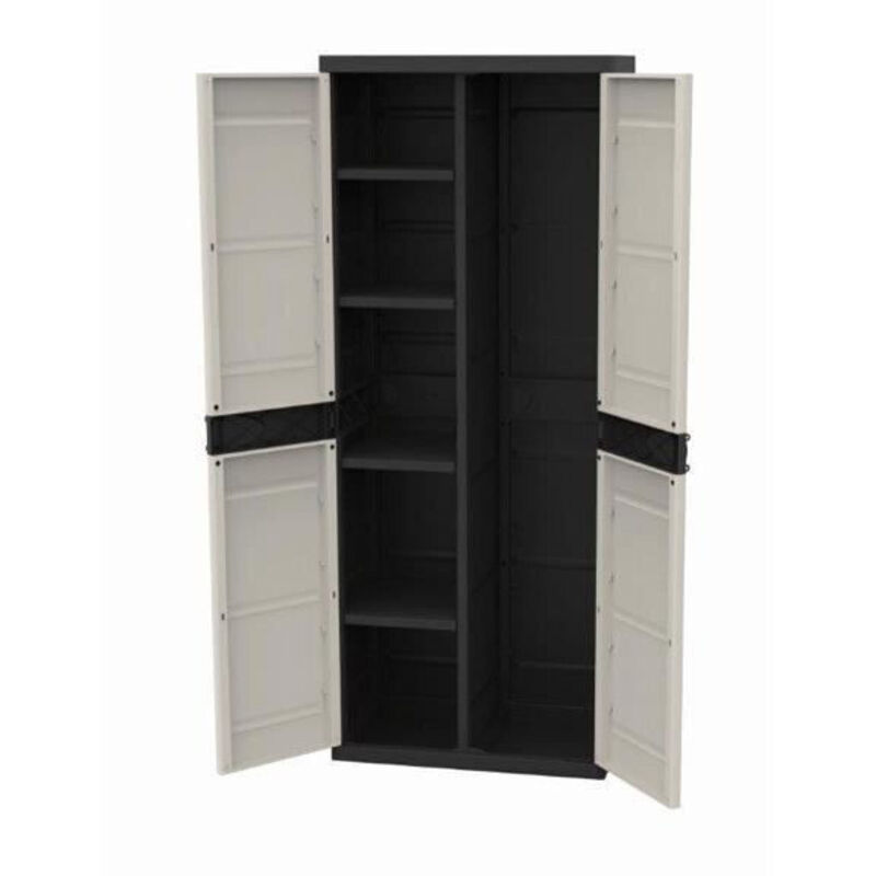 Armoire 70 x 44 x 176 cm 9204NEG noir. -Penderie à balais en pvc. -Avec 4 étagères réglables en hauteur et espace pour un balai. -Mesures : 176 x 70
